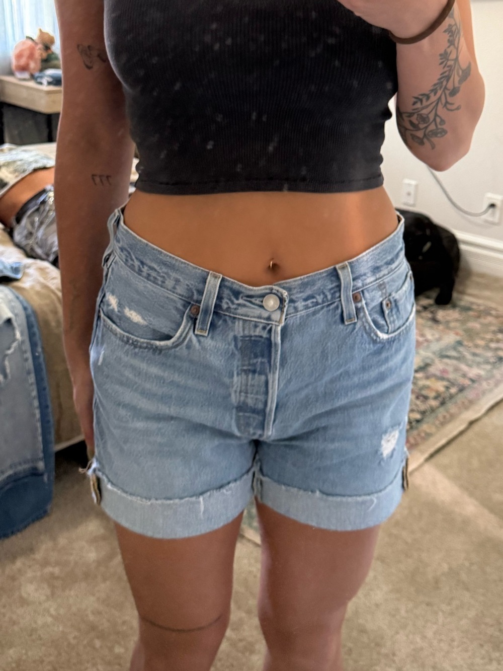 Levi's 501 Light Blue Distressed High-Rise Jean Shorts